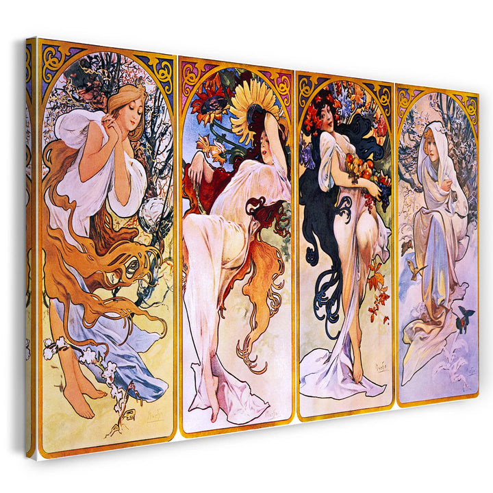 Printed Paintings Leinwand (100x70cm): Alfons Mucha - Vier Jahreszeiten 100x70 cm, 100x70 cm