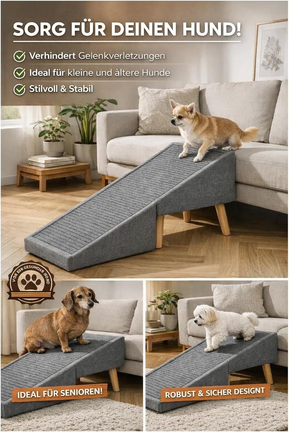 Hunderampe Klappbar - rutschfeste Hunderampe Bett & Sofa, für kleine & grosse Hunde, Multifunktional