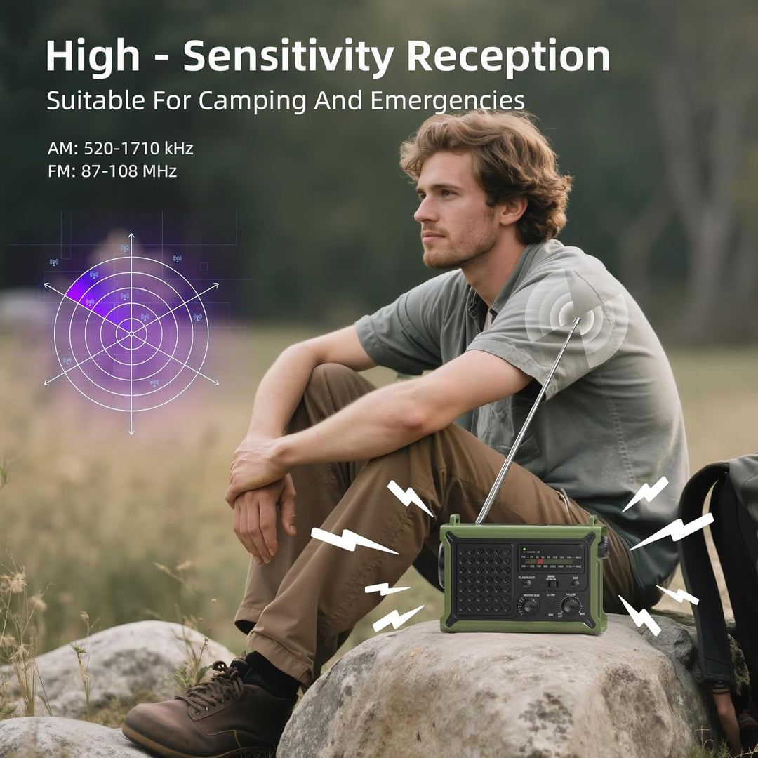 Mesqool Kurbelradio, Solar Notfallradio mit AM/FM Empfang, 12000mAh Wiederaufladbare Powerbank, IPX6