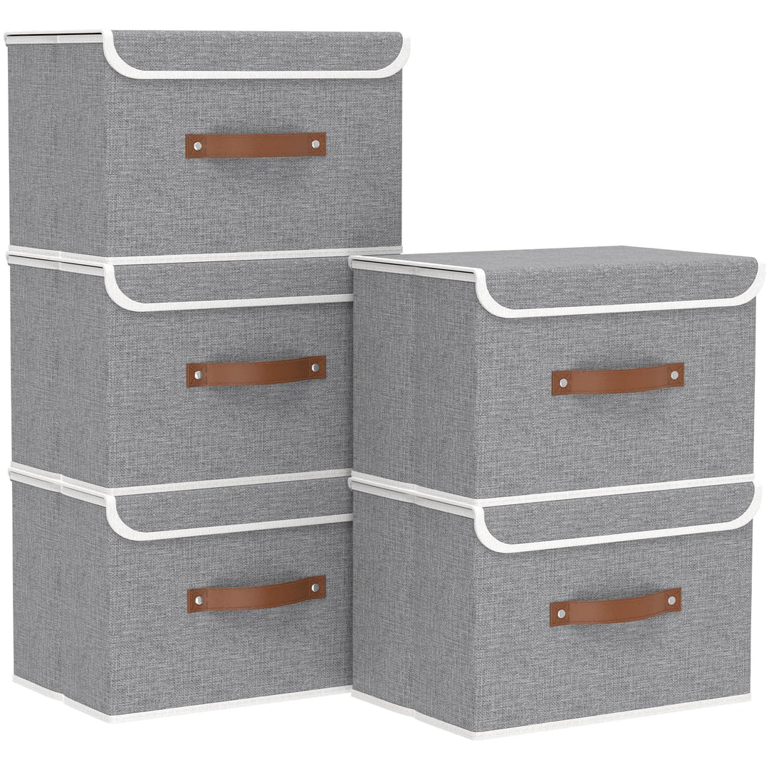 Yawinhe 5 Stück Aufbewahrungsbox mit Deckel, Faltbare Stoffboxen, Waschbare, für Schlafzimmer, Kleid