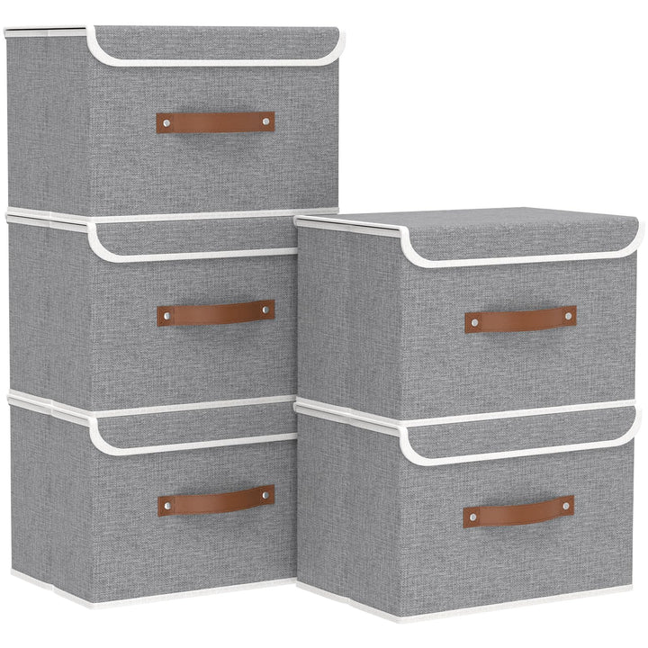 Yawinhe 5 Stück Aufbewahrungsbox mit Deckel, Faltbare Stoffboxen, Waschbare, für Schlafzimmer, Kleid