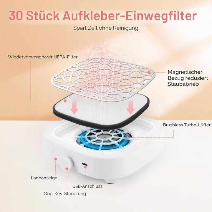 Nagelstaubsauger kompaktes,5500 U/min Bürstenloser Motor für Acrylnägel,Staubabsaugung Nägel für Man