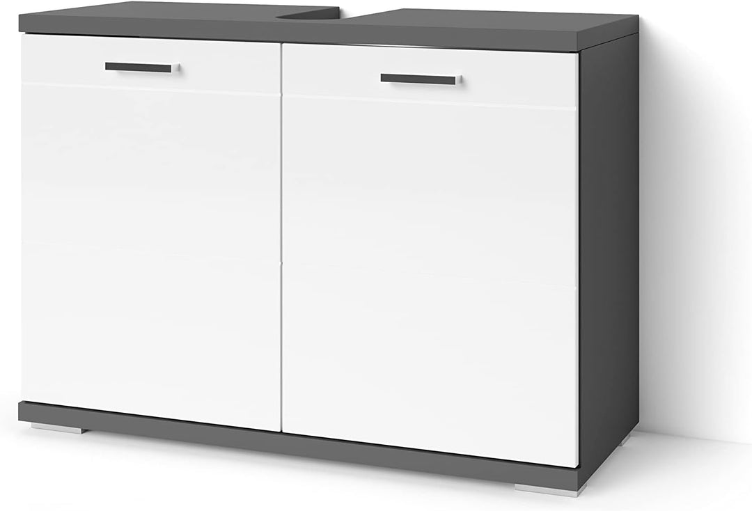 byLIVING Nebraska Waschbeckenunterschrank/Anthrazit matt, Hochglanz weiss lackiert / 2-türig, Holzwe