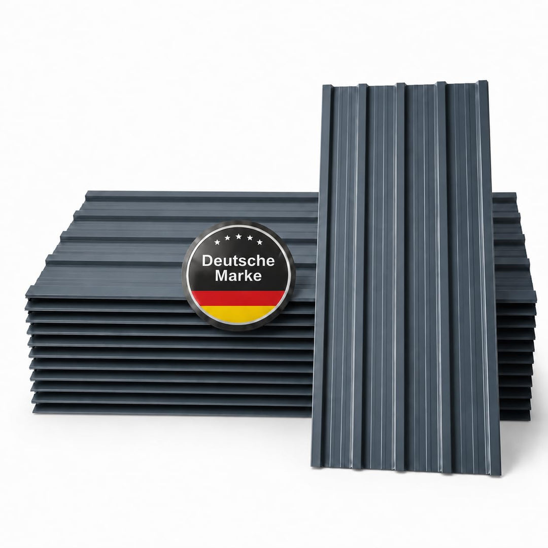 Trapezblech Dachplatten 12er Set Anthrazit RAL 7016, 1090 x 445 mm, verzinkt, Dachblech Profilblech