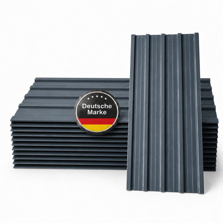 Trapezblech Dachplatten 12er Set Anthrazit RAL 7016, 1090 x 445 mm, verzinkt, Dachblech Profilblech