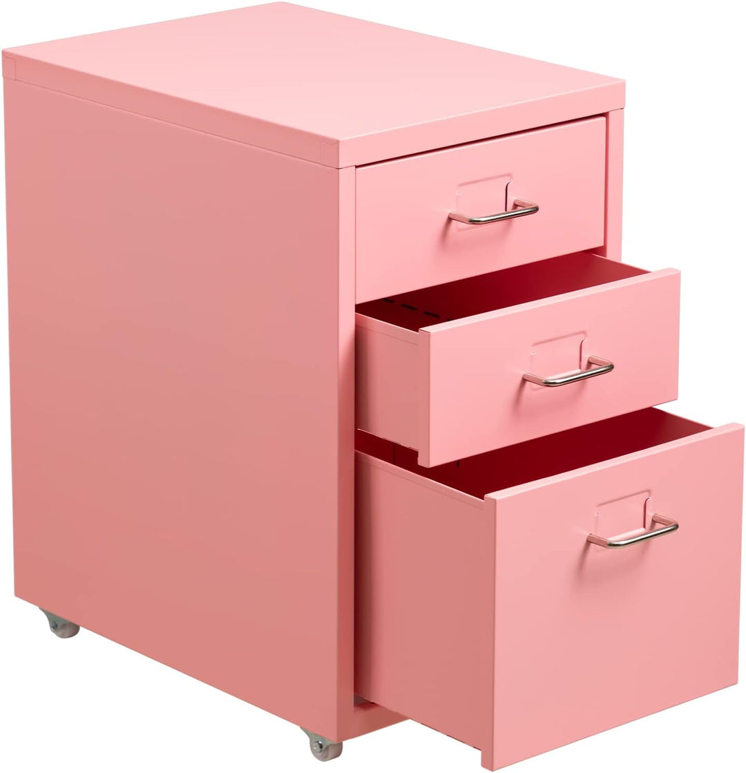 HollyHOME Mobiler Aktenschrank mit 3 Schubladen, rollbarer Aktenordner unter dem Schreibtisch, Aufbe