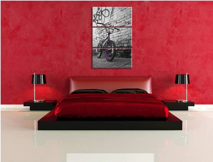Pixxprint BMX Fahrrad Graffiti als Leinwandbild | Grösse: 3 Teilig (120x80) | Wandbild| Kunstdruck |
