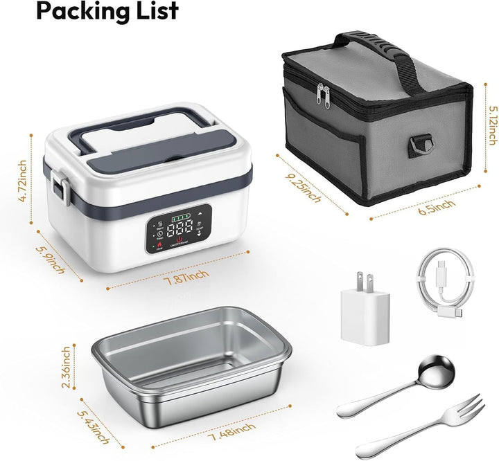 1L Elektrische Lunchbox, Beheizbare Lunchbox, Elektrische Lunchbox mit Akku, Isoliert & Selbstaufhei