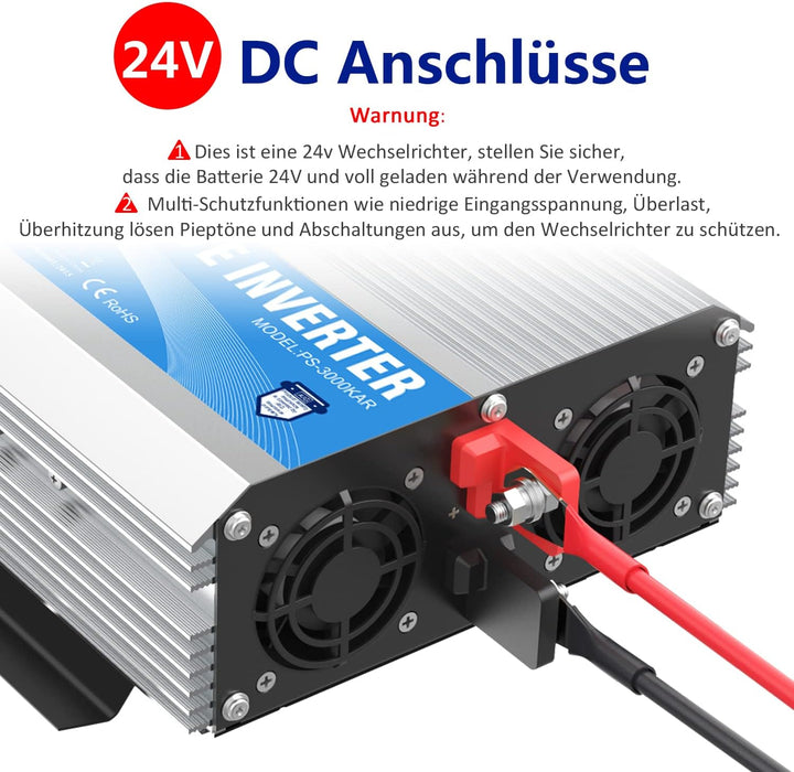 GIANDEL Wechselrichter 24V auf 230V Reiner Sinus 3000W Spannungswandler Für Zuhause, Wohnmobil, LKW,