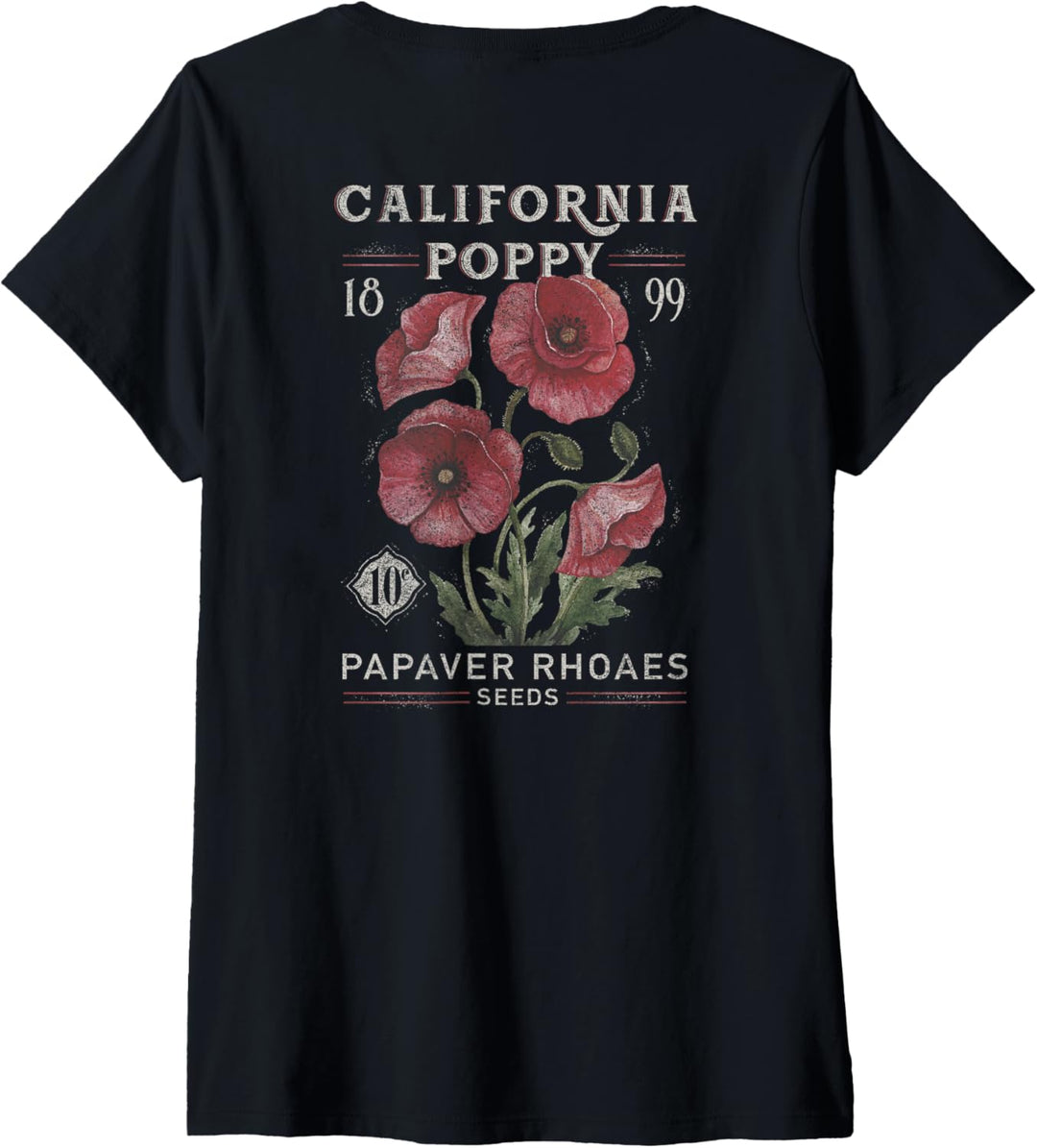 Damen California Poppy V2 Front & Back T-Shirt mit V-Ausschnitt