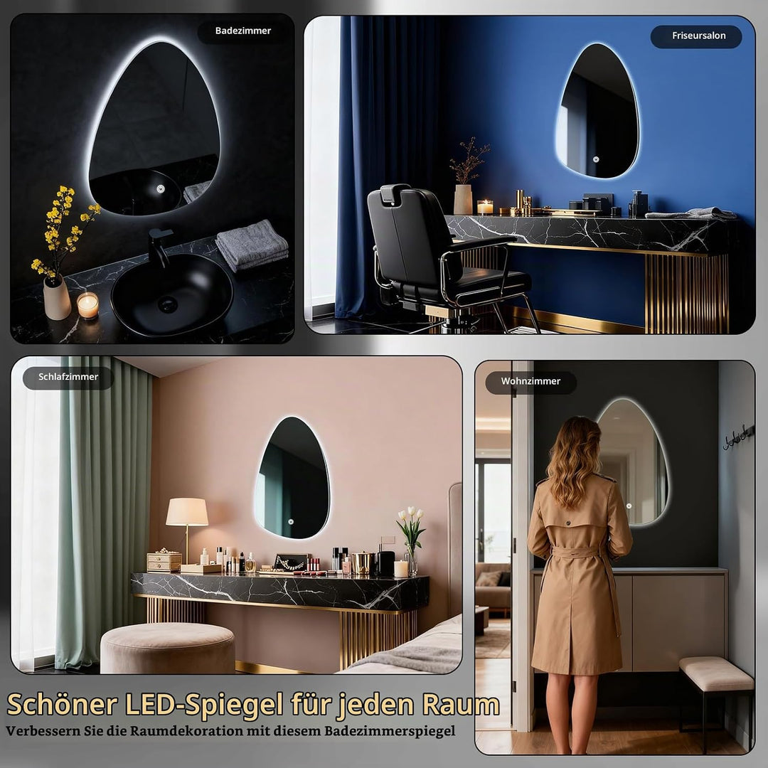 Rund Badezimmer Wandspiegel, Badspiegel Mit Beleuchtung, Spiegel mit LED Licht, Touch Schalter und 3