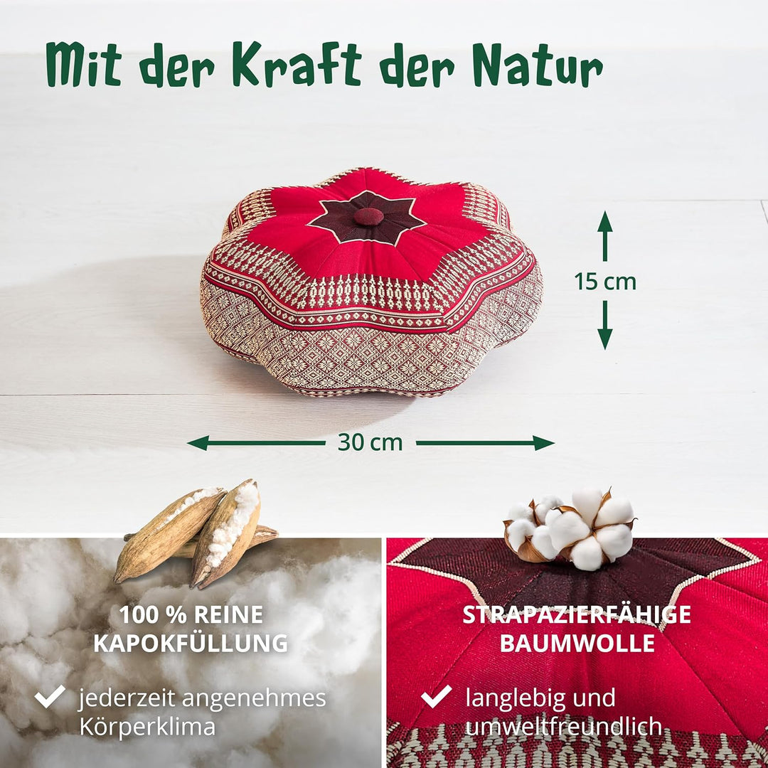 Livasia Meditationskissen Stern, Yogakissen mit Kapok, Pouf, Bodenkissen sternförmig Yoga Zen Medita