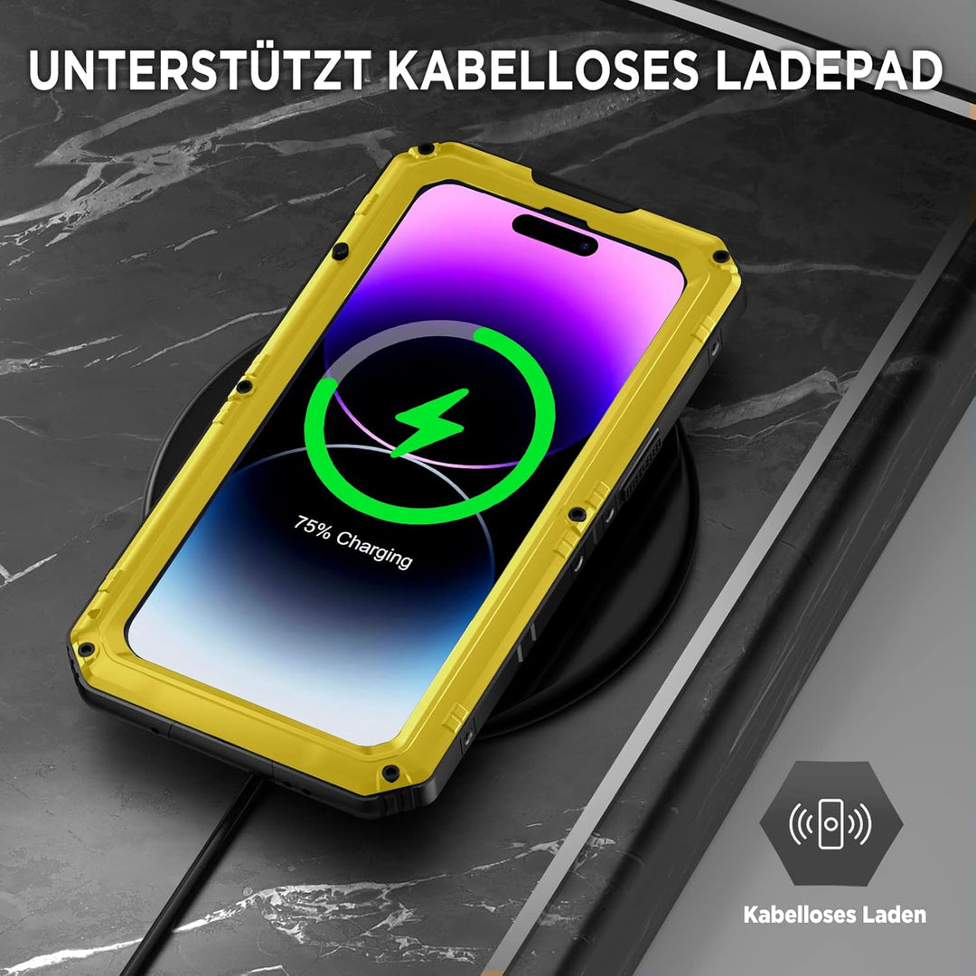 Beeasy für iPhone 14 PRO MAX Wasserdicht Outdoor Hülle (6,7"), Stossfest Panzerhülle Militär 360 Gra