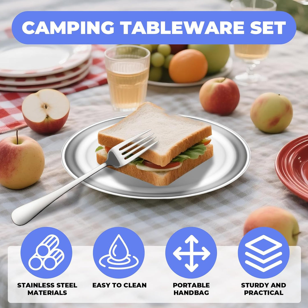 Camping Geschirr Set 2 Personen, 10 Stück Edelstahl Camping Besteck, Hochwertiges, Platzsparend für