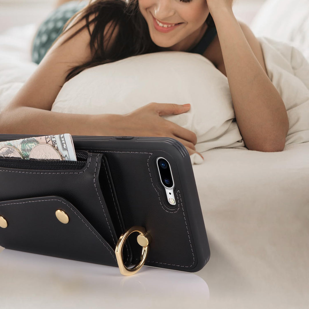 Lipvina Hülle für iPhone 7 Plus/8 Plus Hülle mit Band Kartenhalter handyhülle Hülle für iPhone 7 Plu