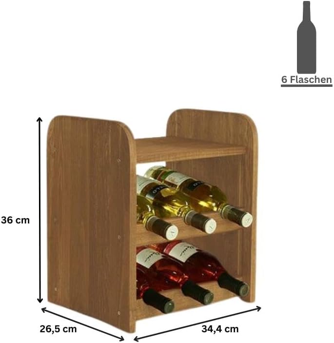PROREGAL Weinregal PINOTWINE C | HxBxT 36x34,4x26,5cm | 6 Flaschen | Massives Kiefernholz | Braun ge
