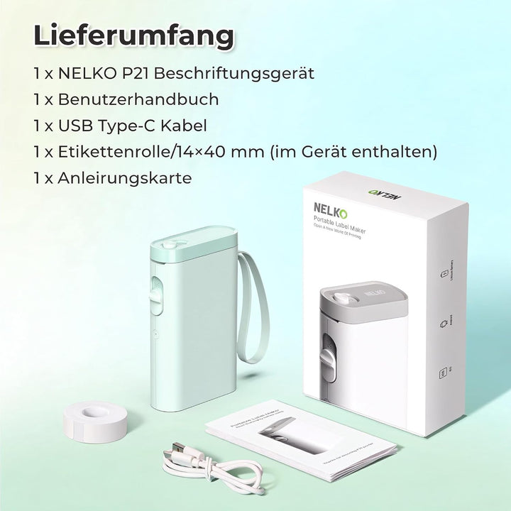 Nelko Etikettendrucker, Bluetooth P21 Selbstklebendes Etikettiergerät Tragbarer Beschriftungsgerät s