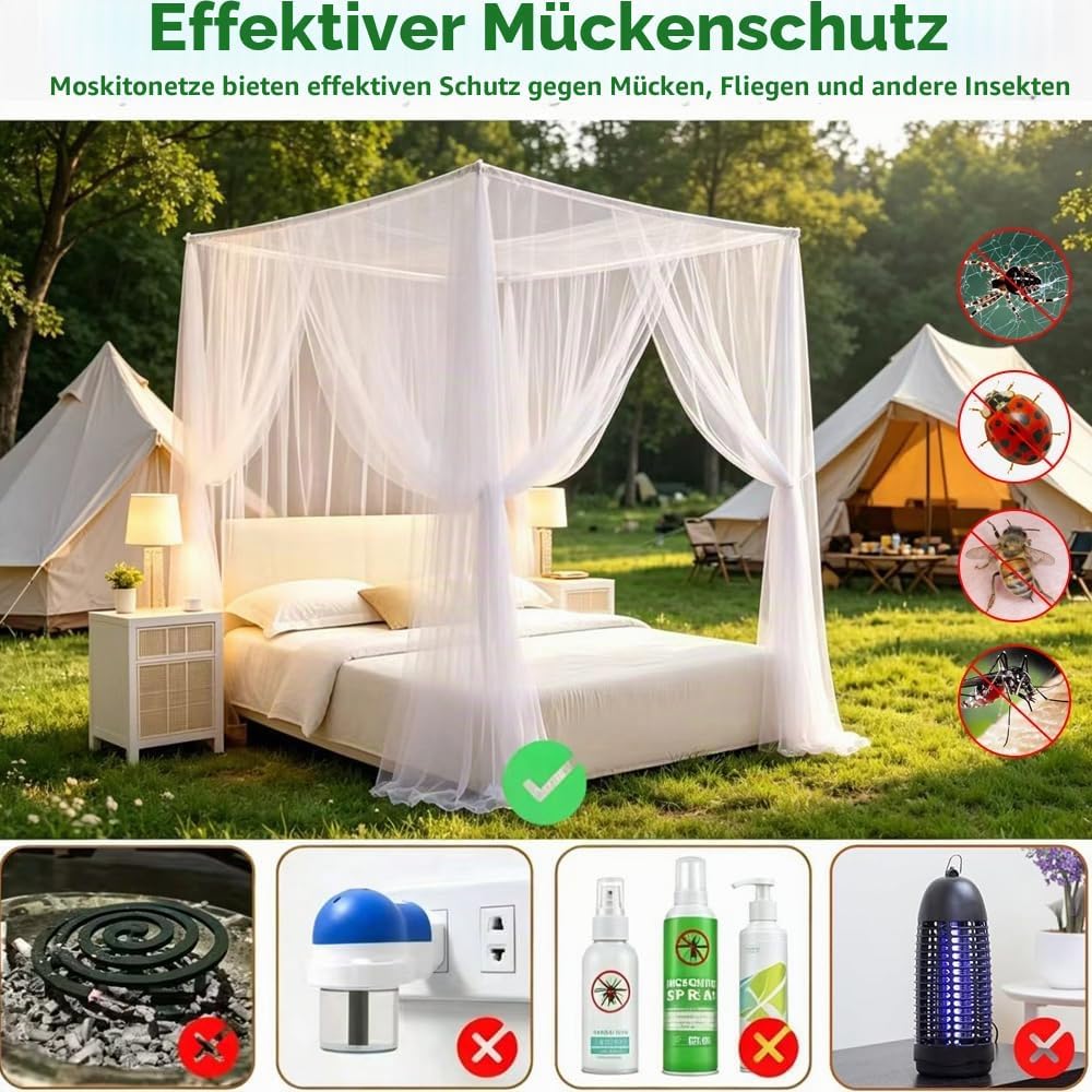 Moskitonetz 200 x 220 x 200 cm, Moskitonetz Bett, Feinmaschig und langlebig, Mosquito Net Bed für Zu