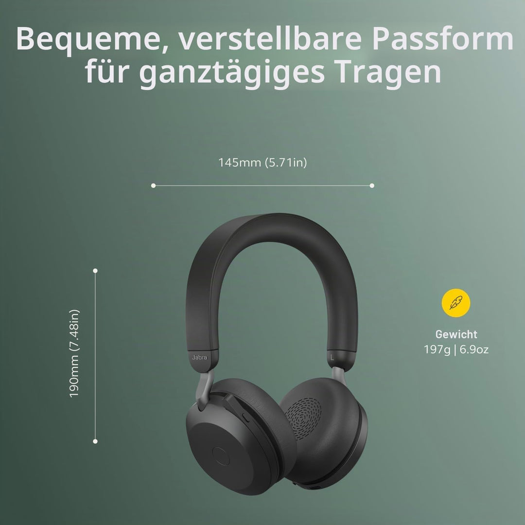 Jabra Evolve2 75 PC Wireless Headset mit 8-Mikrofon MS Teams Compatible Headset + Ladeständer (USB-A