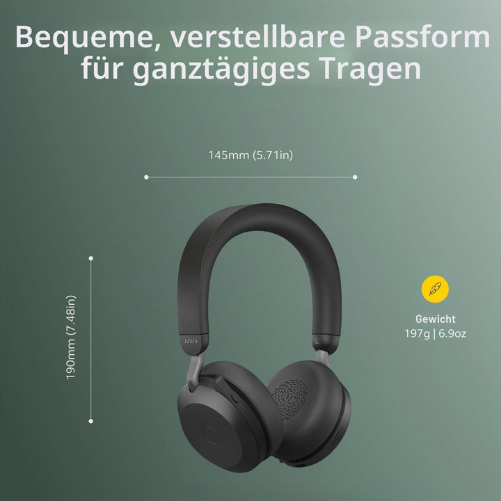 Jabra Evolve2 75 PC Wireless Headset mit 8-Mikrofon MS Teams Compatible Headset + Ladeständer (USB-A