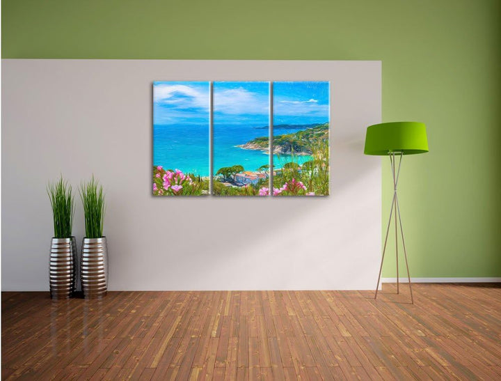 Pixxprint Panorama an der Toskana / 3-Teilig/Gesamtmass 120cm Leinwandbild bespannt auf Holzrahmen/W