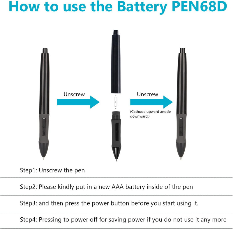 PEN68D Batterieloser Stylus Digital Pen für Huion, 8192 Level Druckempfindlicher Stylus Pen Geeignet