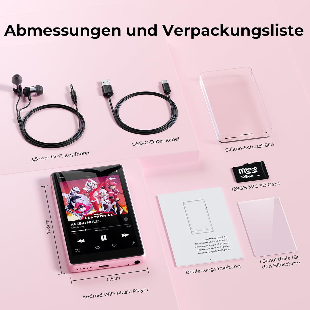 160 GB MP3 Player Spotify mit Bluetooth und WiFi, 4.5 Zoll-Touchscreen | MP4 Player Android,Kinder H