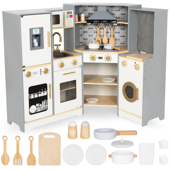 Mamabrum XXXL Holzküche mit LED-Beleuchtung, Spielküche & Eiswürfelspender - Kinderküche Zubehör Set