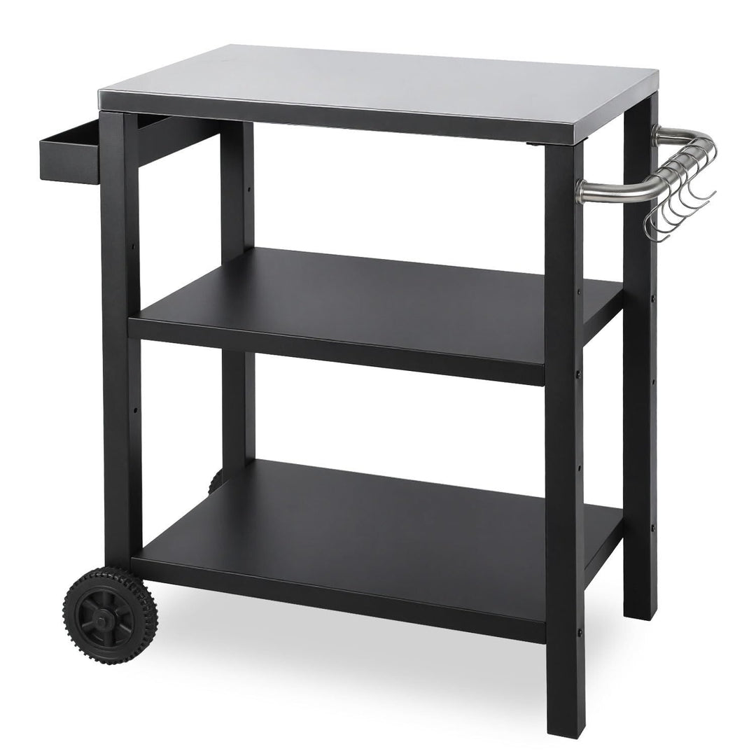 Grillbeistelltisch | Outdoor-Grilltisch mit Verstellbarer Ablage, Gewürzregal und 6X Haken, mobiler