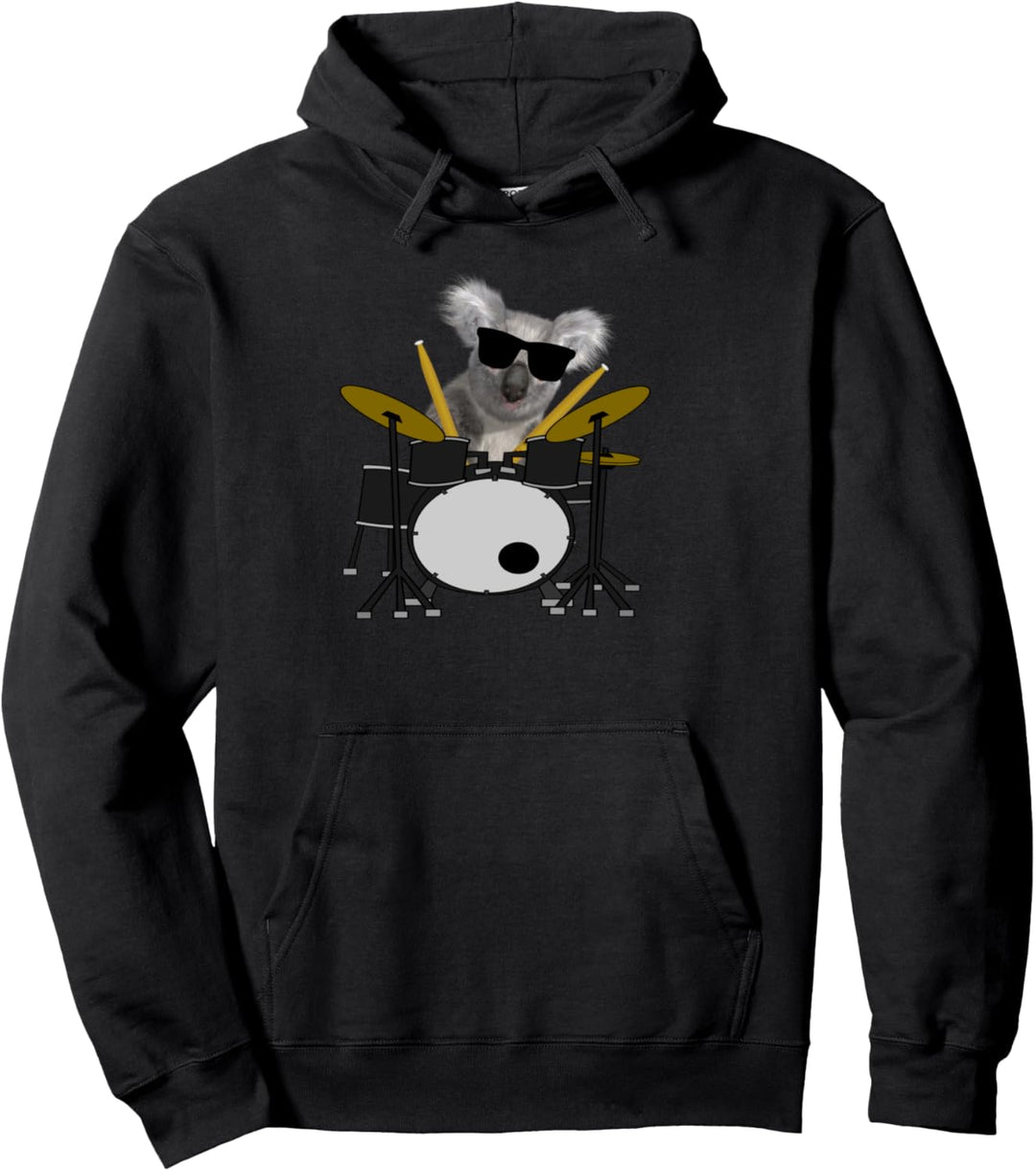 Funny Koala Wearing Sunglasses Playing Drums Pullover Hoodie