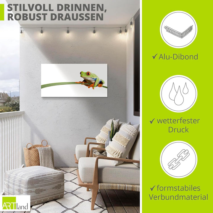 ARTland Wandbild Alu Verbundplatte für Innen & Outdoor Bild 60x30 cm Frosch Tiere Natur Pflanze Blät