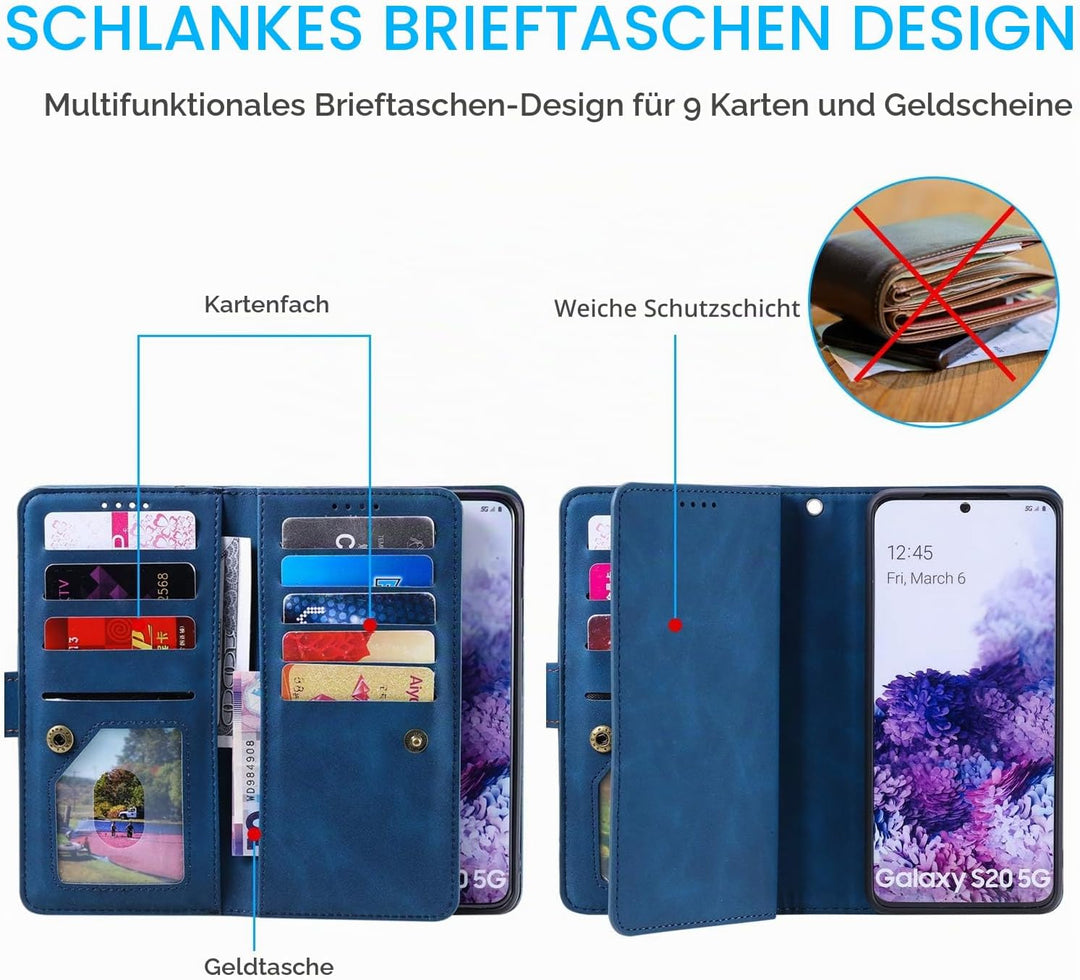 EYZUTAK Handyhülle für Samsung Galaxy S20 FE 5G Hülle,Flip Case Lederhülle Reissverschluss Magnetver