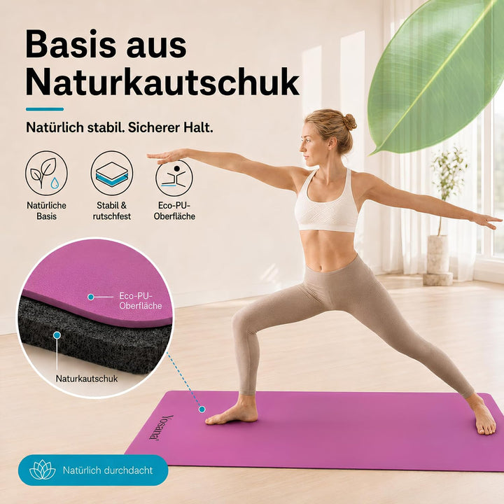 Yosana Yogamatte aus Naturkautschuk | extrem rutschfest | ULTRA GRIP Oberfläche aus ECO PU | extra b