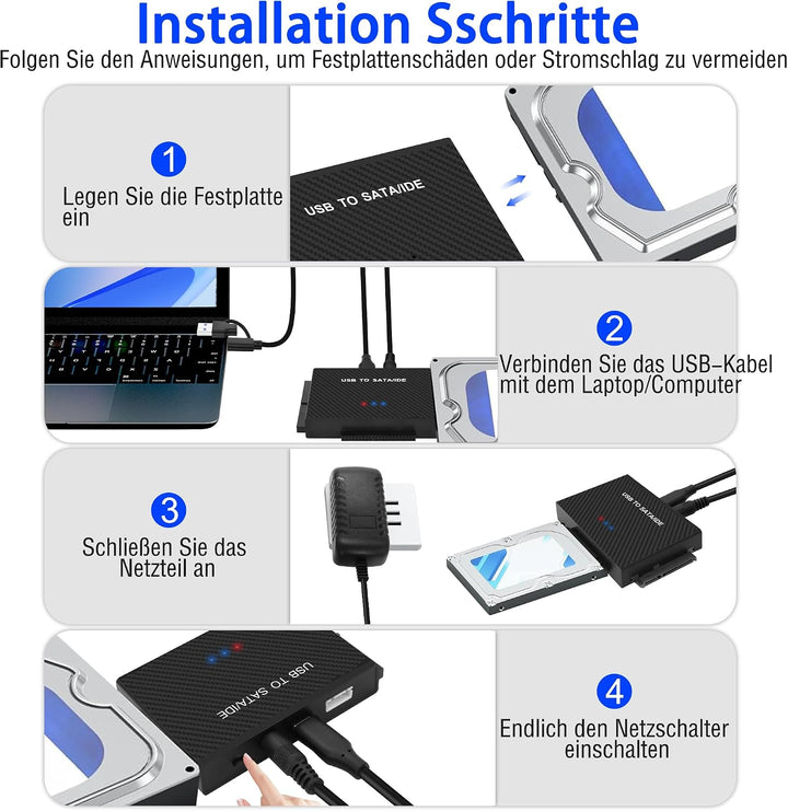 MEIRIYFA USB 3.0 auf SATA/IDE Konverter Adapter, IDE SATA auf USB + Typ C Externe Festplatte Adapter