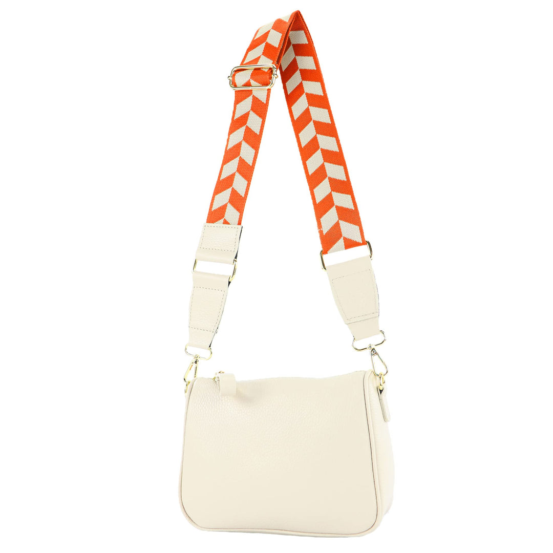 modamoda de - T230 - ital. Umhängetasche Klein Small aus Leder Creme, Creme