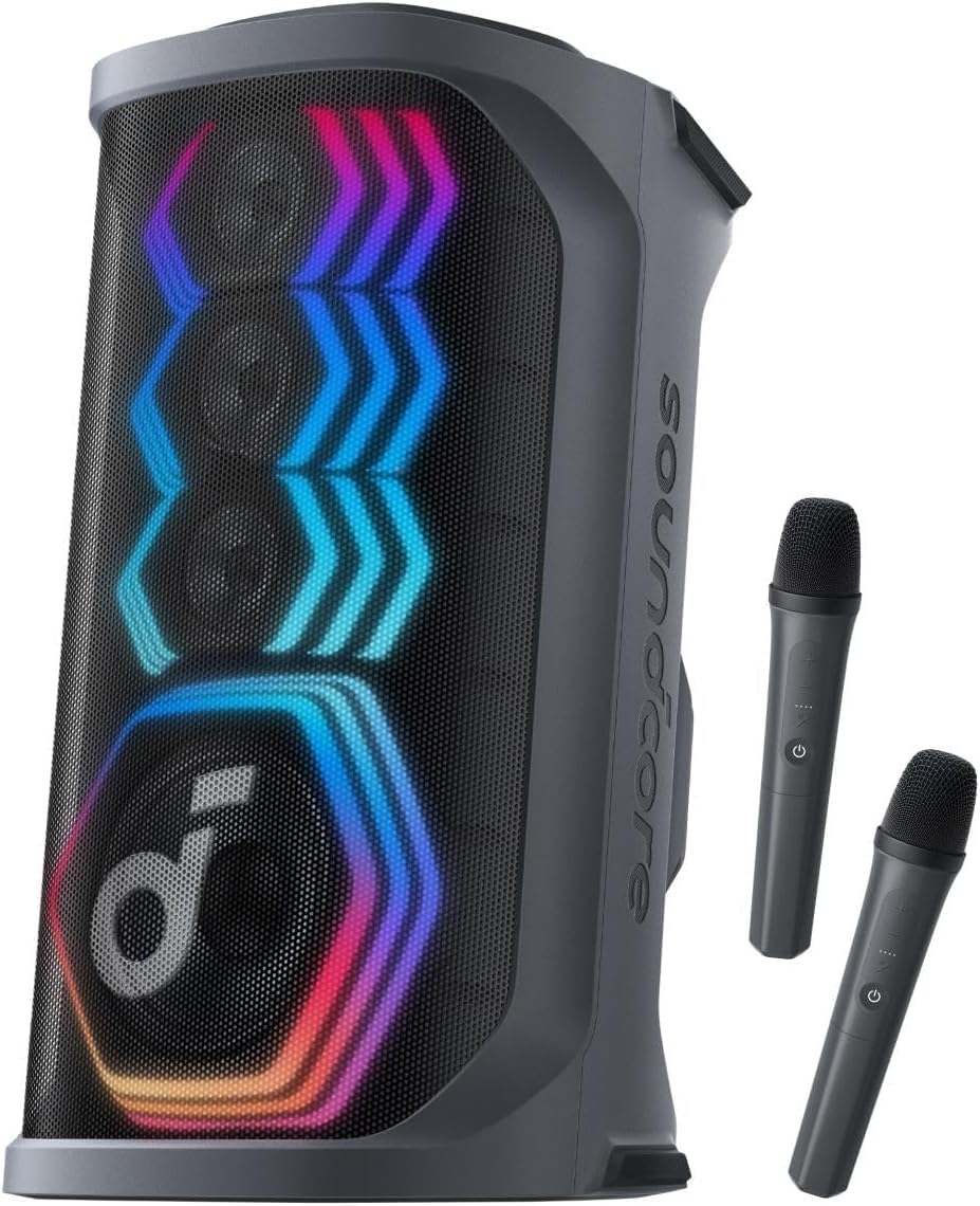 soundcore Rave 3 KI Karaoke-Lautsprecher mit 2 kabellosen Mikrofonen,160W Sound,KI-Stimmentfernung,S