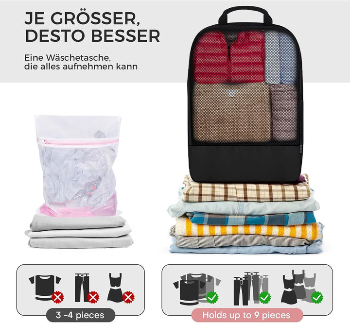 BAGLHER Packwürfel Kompression für die Reise - Extrem platzsparender Koffer-Organizer-Set, wasserdic