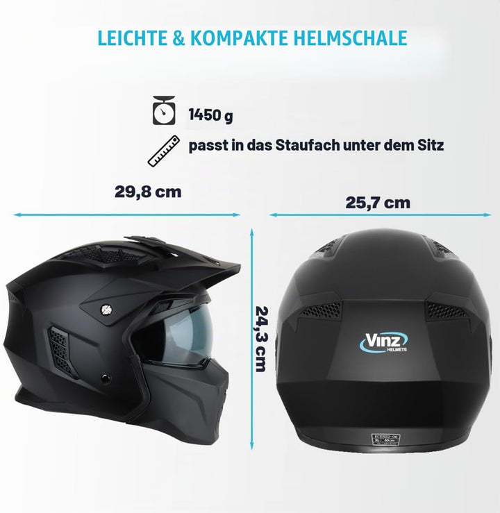 VINZ Kioto Jethelm / Streetfighter Helm | ECE 22.06 zugelassen | Rollerhelm mit Sonnenvisier / Sonne