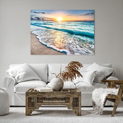 Bilder auf Leinwand 100x70cm Leinwandbild mit Rahmen Meer Welle Strand Gross Wanddeko Bild Schlafzim