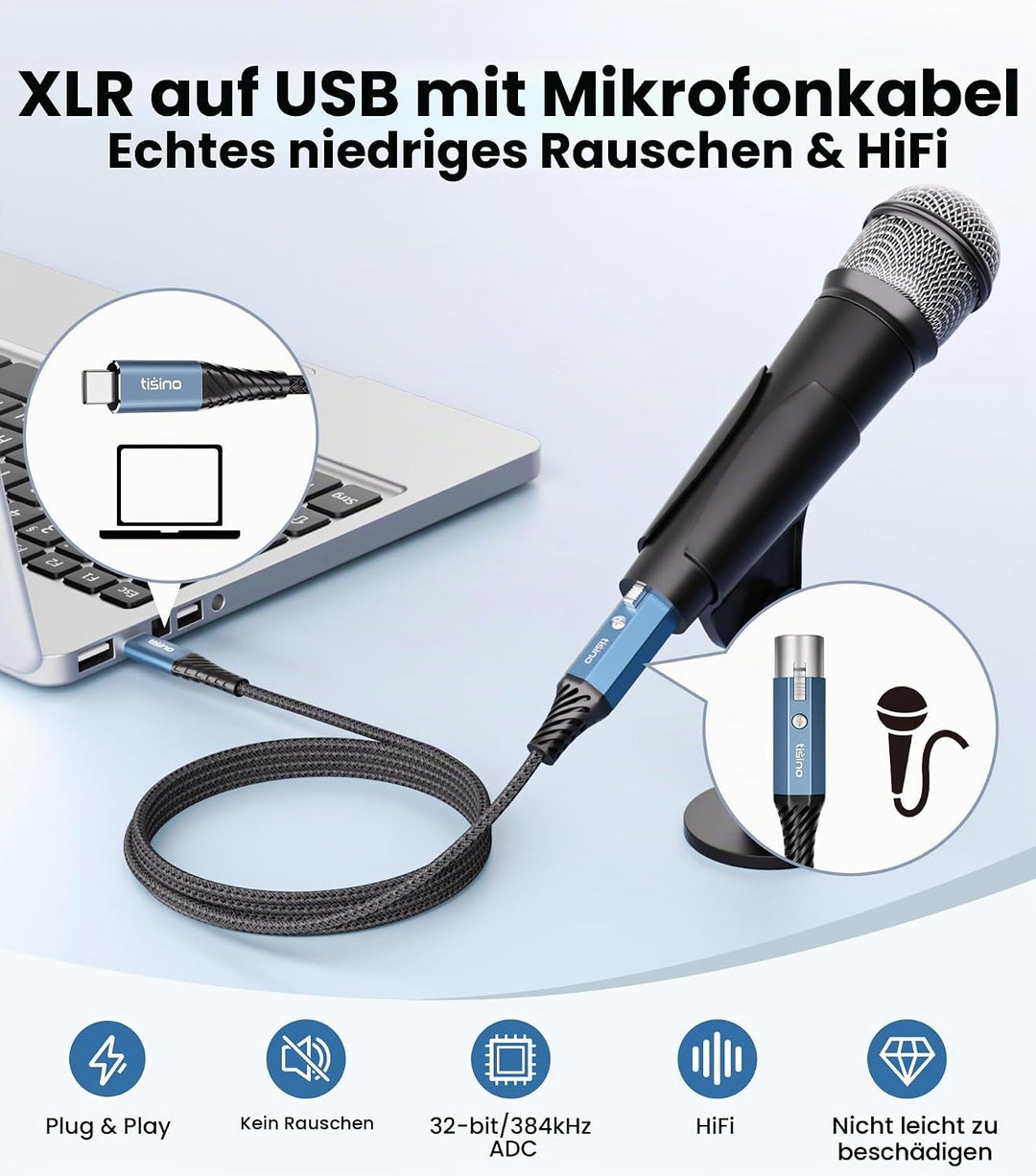 Tisino XLR auf USB C Mikrofonkabel, Upgraded Hi-Fi Audio Recording Kabel USB C Mikrofonkabel für dyn