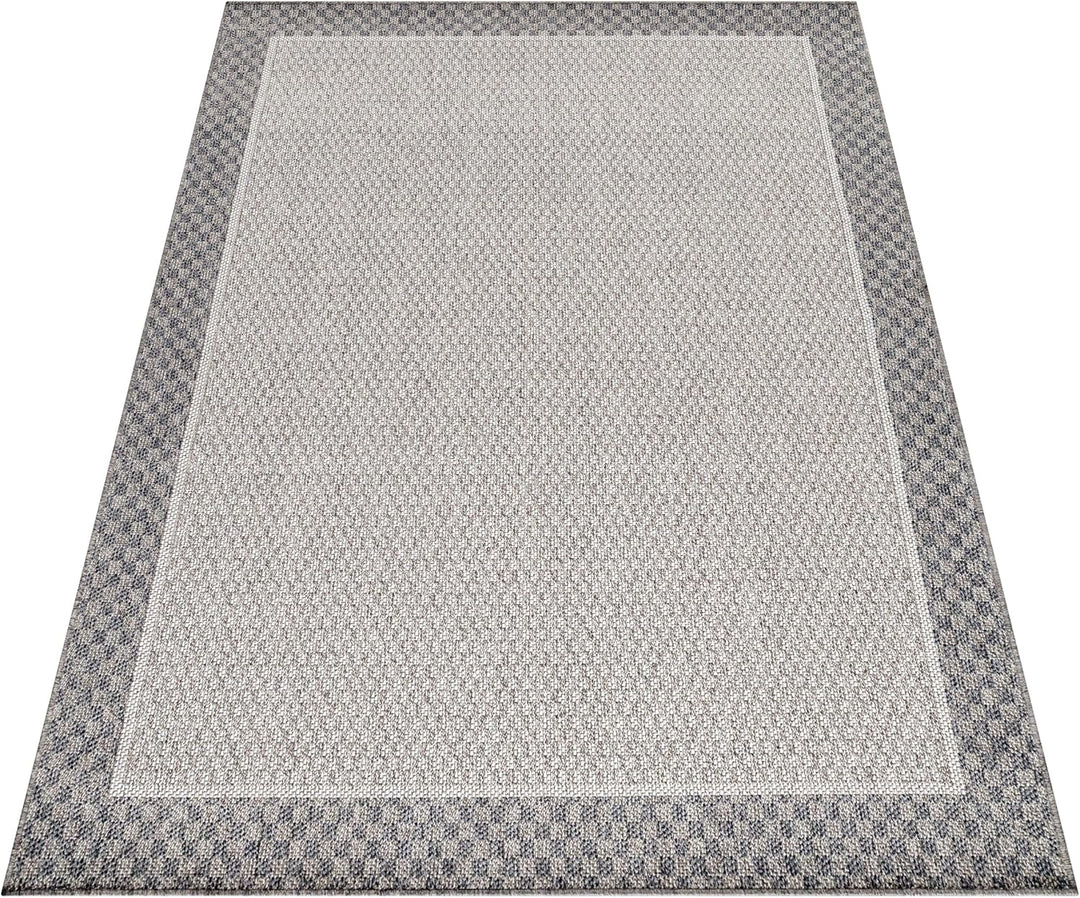 HomebyHome Outdoor Teppich Grau 60x100 cm für Küche, Terrasse, Balkon, Garten, Camping sowie Wohnzim