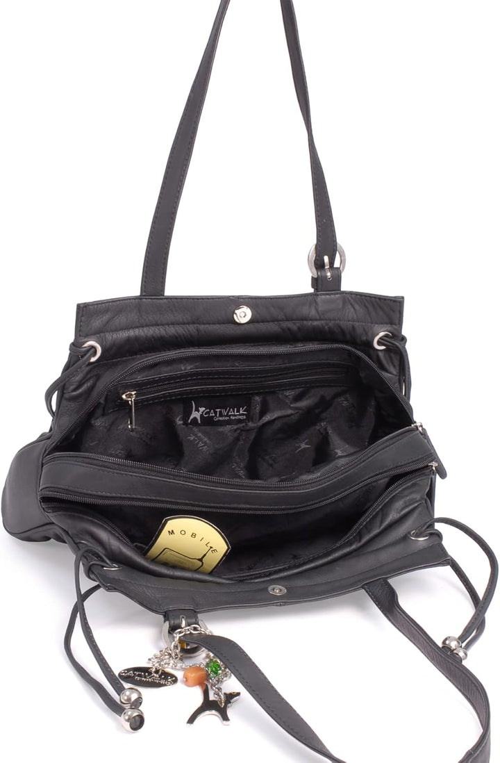 Catwalk Collection Handbags - Leder - Umhängetasche/Schultertasche - ALICE Schwarz, Schwarz