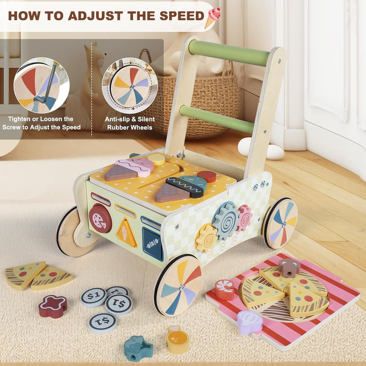 Holzwalker für Babys, Montessori-Spielzeug, Küchenwalker zum Schieben und Ziehen, Lernaktivitäten, B