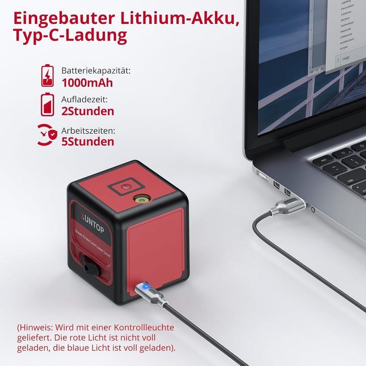 XUNTOP Laser-Wasserwaage Kreuzlinienlaser Selbstnivellierend Nivelliergerät Nivelliergerät IP54 mit