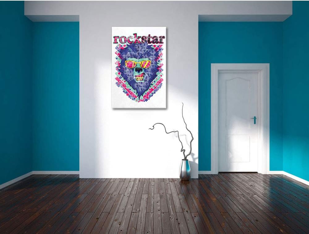 Rockstar-lion white Leinwandbild Bild auf Leinwand, XXL riesige Bilder fertig gerahmt mit Keilrahmen