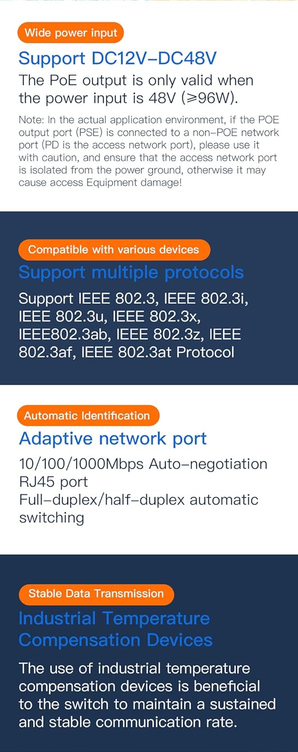 VONETS Industrial PoE Gigabit Switch Gigabit Ethernet Netzwerk Switch Ethernet RJ45 Splitter Extende