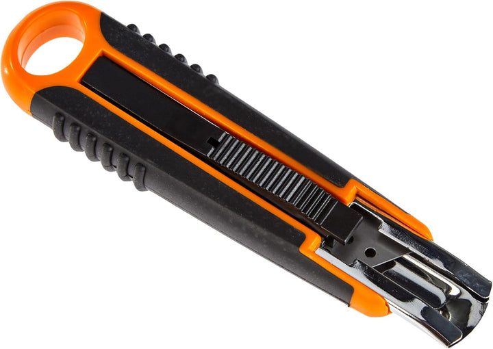 Fiskars Sicherheits-Cuttermesser, 18 mm, Schwarz/Orange, 1004683 (Packung mit 5) 18 mm (Packung mit