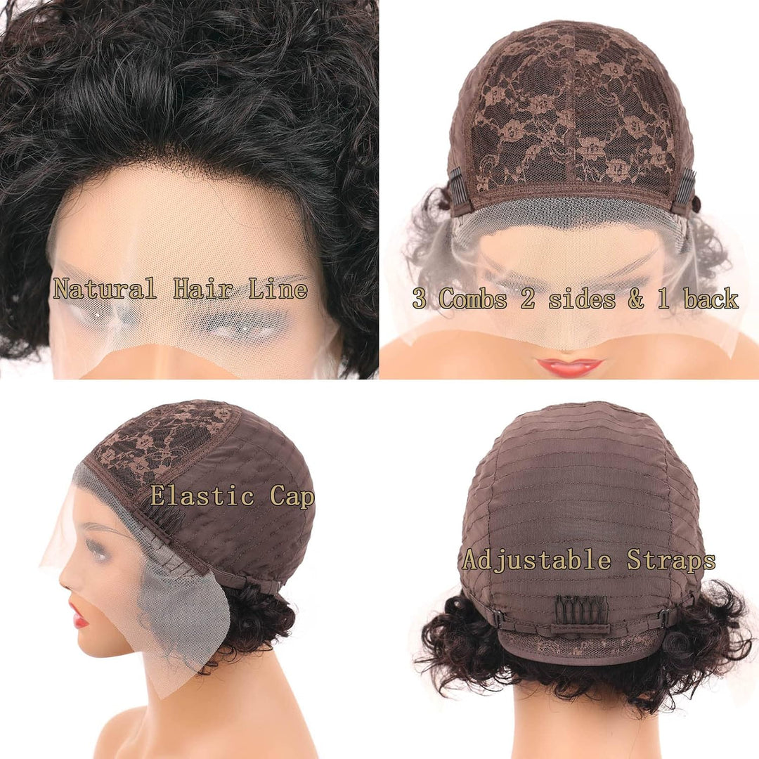 DaiMer Lace Pixie Cut Wigs Lace Front Short Curly Human Hair Wigs for Women Natural Hairline 130% De