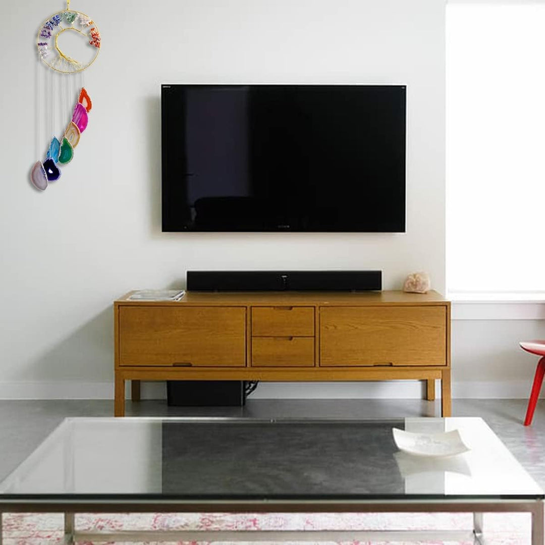 KYEYGWO 7 Chakra Stein Baum des Lebens Hängen Deko, Heilung Kristall Wand Hängende Ornament Achat Sc