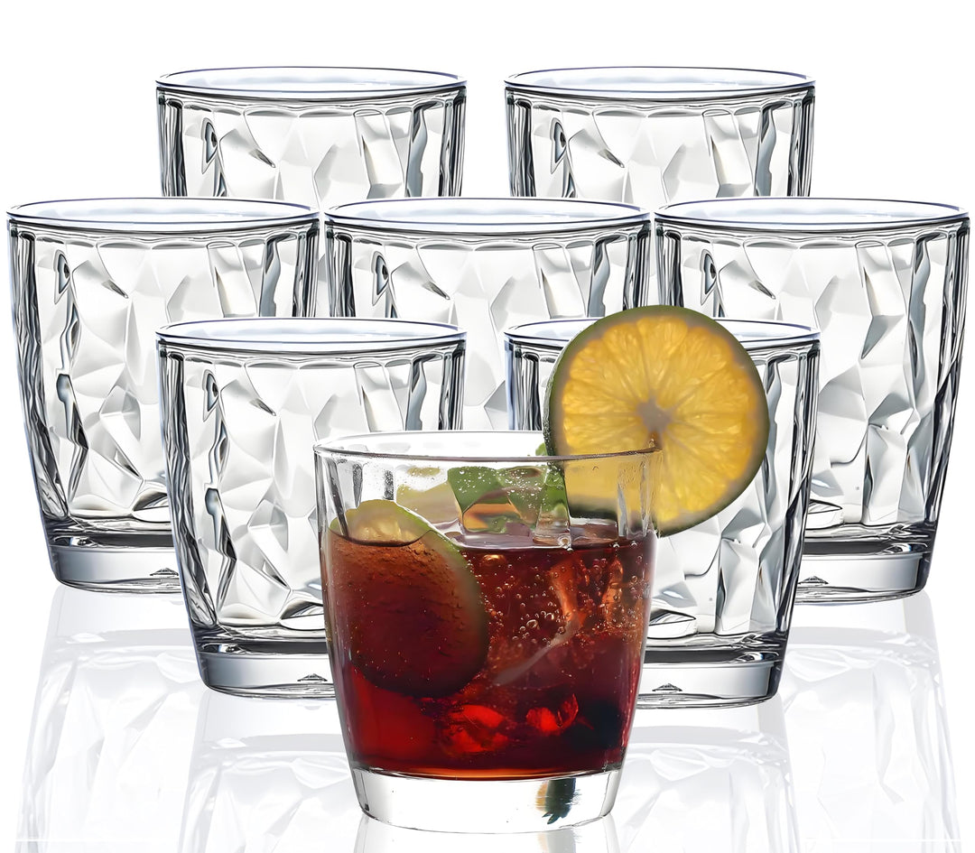 VEILEDGEM [aussehen wie Glas] 300 ml Set mit 8 Kunststoff-Trinkgläsern, spülmaschinenfest, BPA-frei,